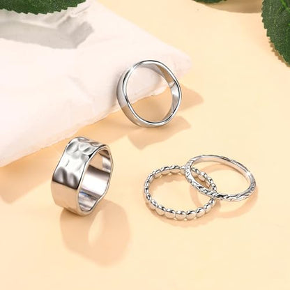 Stackable Chunky Gold Rings for Women Non Tarnish Dainty Silver Thumb Rings | 14K Gold Plated Stacking Rings Set,Trendy Gold Wedding Band Ring,Size 5-11 - color: Silver Plated