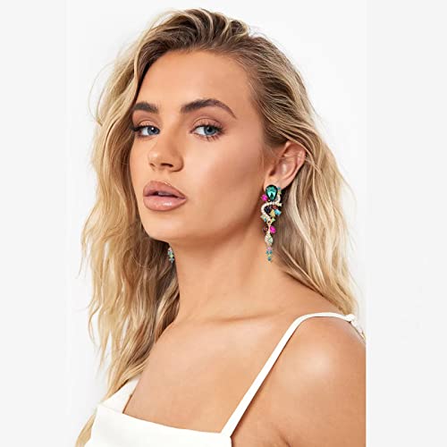 Fashion Rhinestone Statement Drop Dangle Earrings Long Colorful Crystal Bridal Wedding Teardrop Chandelier Earrings for Women Prom Pageant - color: Colorful