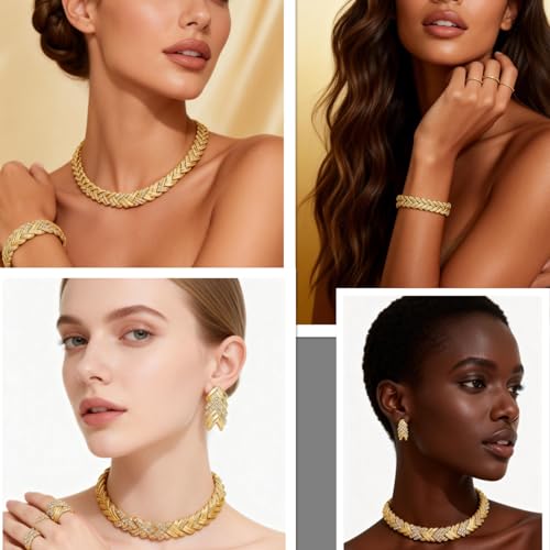 Fashion Crystal Jewelry Set Gold Plated Jewelry Weddings Dubai Gold Necklace Earrings Set Gift - color: Wheat style