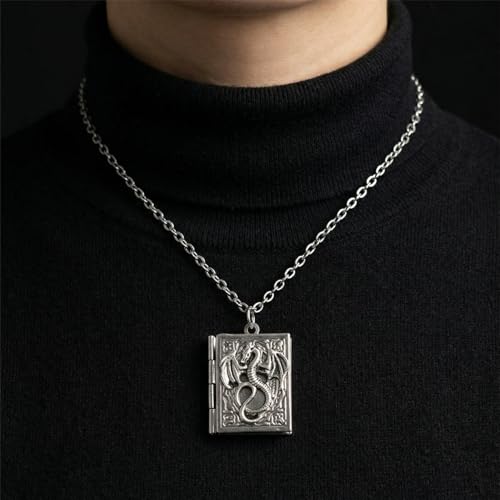 Photo Book Locket Necklace for Women Charm Choker Pendants that Holds Pictures Memorial Jewelry - color: Dragon