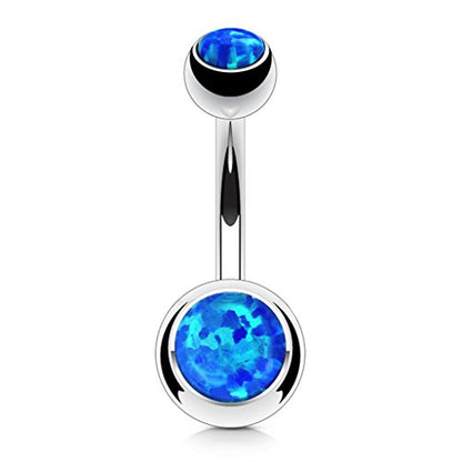 14GA Surgical Steel & Synthetic Opal Resin Belly Button Rings for Women | 3/8" Length, 5mm x 8mm Ball, Classic Look, Super High Quality - style: 92- 6pc All Colors (White, Pink, Blue, Purple, Red, Green)