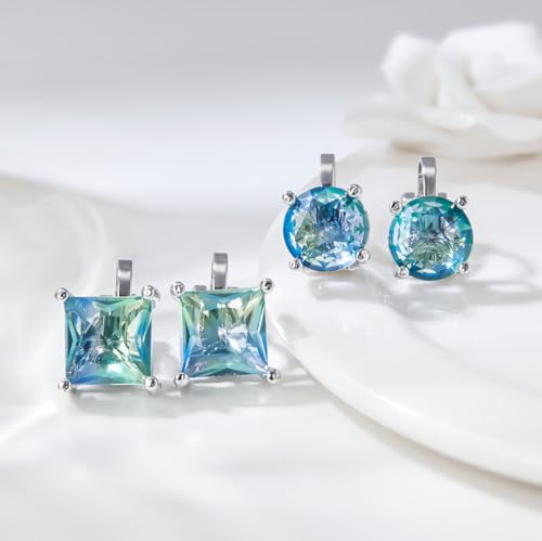 YOQUCOL 2 Pairs 8MM Cubic Zirconia Crystal Clip On Stud Earrings Non Pierced Stud Earrings For Women - color: Aurora-Blue Green