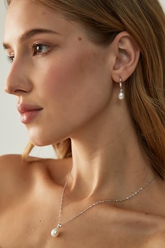 EAMTI Pearl Earrings for Women 925 Sterling Silver Freshwater Cultured Pearl Dangle Drop Earrings Hook Earrings Hypoallergenic - color: Rice Pearl-Silver