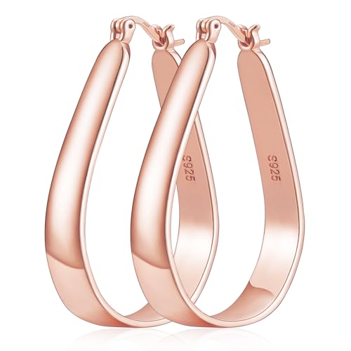 Sterling Silver Hoop Earrings for Women Large Oval Hoop Earrings Lightweight Big Gold Hoops Earrings Hypoallergenic 14K Gold Plated Hoops Earrings Non Tarnish Jewelry Gifts 20/30/40mm - color: Rose Gold-20*30mm