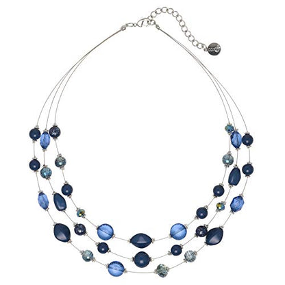 Coiris 3 Layers Illusion Wire Beaded Statement 19.5" Necklace for Women - color: N0005-Navy Blue