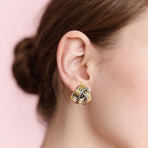 Love Knot Stud Earrings for Women Gold Plated Knot Earrings Geometric Twisted Statement Earrings Trendy Jewelry - color: 2 Tone Knot