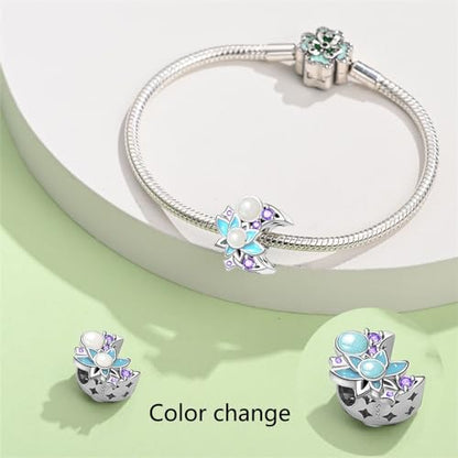 Pandach 925 Sterling Silver Charms for Bracelets and Necklaces Travel Round The World Beads Charms Relaxation Dangle Pendant,Jewelry Beads Gifts for Women - style: Moon Lotus Beads