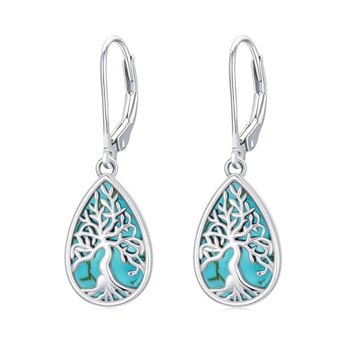 Dorunmo s925 Sterling Silver Western Dangle Drop Earrings Birthday Jewelry Gifts for Women - style: Turquoise+Tree of life