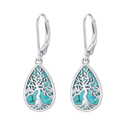Dorunmo s925 Sterling Silver Western Dangle Drop Earrings Birthday Jewelry Gifts for Women - style: Turquoise+Tree of life