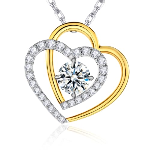Double Heart Pendant Necklace (Women's Style), 2-Carat Moissanite Heart-Shaped Necklace, 18K white gold plating moissanite pendant Anniversary Birthday Gifts for Women, Jewelry Gift for Her Wife Girlfriend - size: 2-Carat gold