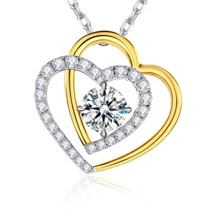 Double Heart Pendant Necklace (Women's Style), 2-Carat Moissanite Heart-Shaped Necklace, 18K white gold plating moissanite pendant Anniversary Birthday Gifts for Women, Jewelry Gift for Her Wife Girlfriend - size: 2-Carat gold