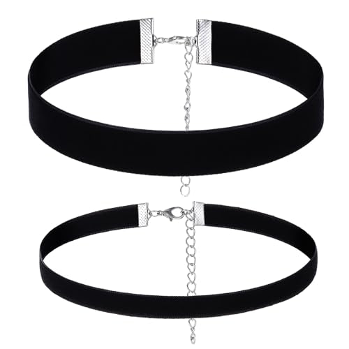 Gjinxi 2Pcs Black Choker Necklace Set, Gothic Black Velvet Choker Necklace for Women, Valentines Day Birthday Gifts, Halloween Cosplay Jewelry
