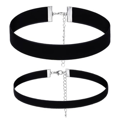 Gjinxi 2Pcs Black Choker Necklace Set, Gothic Black Velvet Choker Necklace for Women, Valentines Day Birthday Gifts, Halloween Cosplay Jewelry