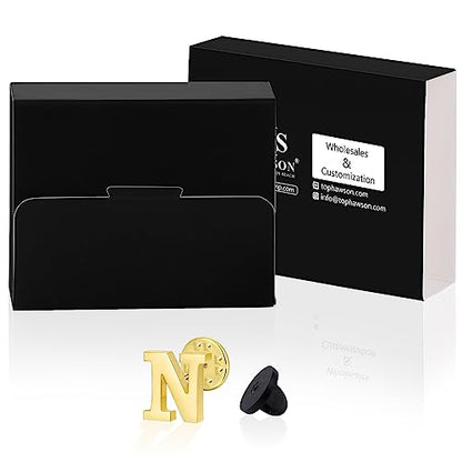 Initial Lapel Pin for Men Women, Brooch Pins for Men Suits, Metal Button Pins in 18K Gold and Silver Tone. - color: Gold-N