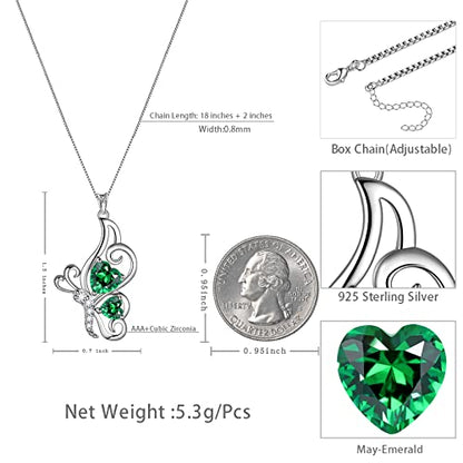 Butterfly Heart Necklace Birthstone Pendant Necklace Earrings Bracelet Women 925 Sterling Silver Animal Butterflies Birthstone Pendant Crystal Birthday Jewelry Wedding Gift - color: E.May-necklace