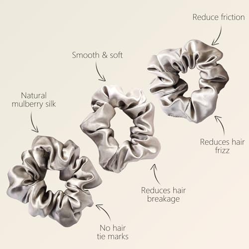 ZIMASILK 100% Pure Mulberry Silk Hair Scrunchies for Women | No Damage - Gentle Elastic Hair Ties for Ponytail Holder - Hair Accessories (3 Pack, Taupe) - color: Taupe (3pcs)