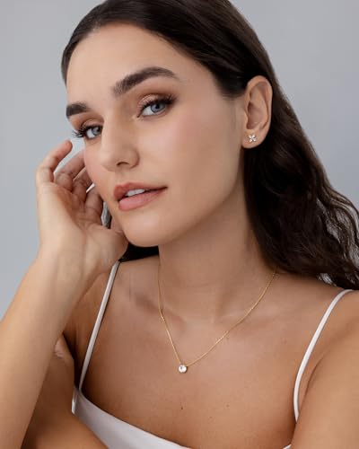 PAVOI 14K Gold Plated Dainty Stud Earrings for Women, CZ Earring Piercing | Hypoallergenic Earrings with 925 Sterling Silver Posts, Bolt, Moon, Star & Flower Celestial Studs with Cubic Zirconia - style: Flower