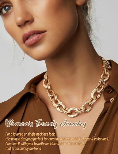 Magitaco Chunky Choker Necklace for Women, Cuban Link Chain Thick Statement Necklace, Big Double O Link Necklaces Women's Trendy Jewelry for Ladies - color: Gold plated