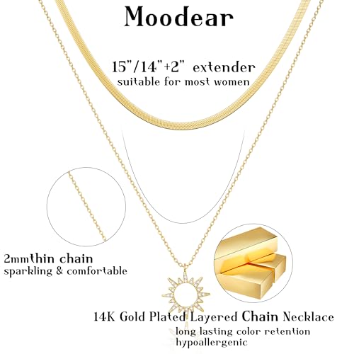 Moodear Gold Necklace for Women 14K Gold Plated Chain Necklace | Gold Chunky Necklace, Dainty Cuban Link Paperclip Chain Layered Necklace, Trendy Fashion Gift for Women Daily Wear - style: Sun pendant chain necklace