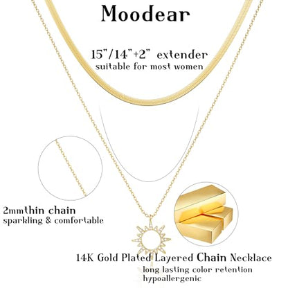 Moodear Gold Necklace for Women 14K Gold Plated Chain Necklace | Gold Chunky Necklace, Dainty Cuban Link Paperclip Chain Layered Necklace, Trendy Fashion Gift for Women Daily Wear - style: Sun pendant chain necklace