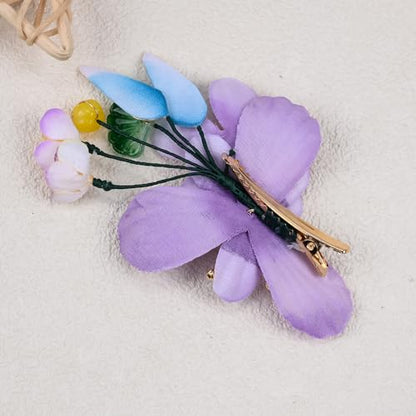 Bridal Flower Hair Clips, Crystal Hair Pins Pearl Rhinestone Hair Barrettes, Wedding Hair Pieces Pearl Headpieces Hair Accessories for Women Girls - color: Light Purple