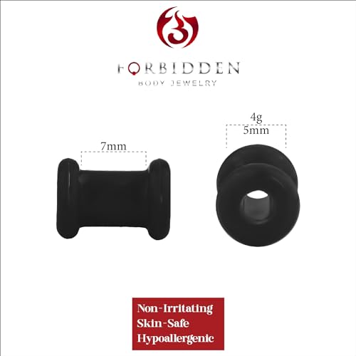 Forbidden Body Jewelry Set of 4G Ultra Soft Comfort Fit Silicone Ear Gauges, 4 Gauge 5mm Flat Double Flared Tunnel Plug Earrings - style: 5mm (4G) Black