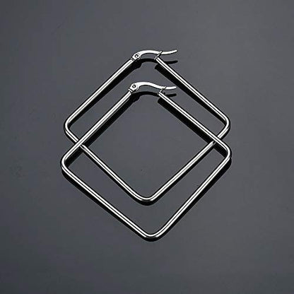 Square Star Hoop Earrings for Women Stainless Steel 40mm diameter - style: Square