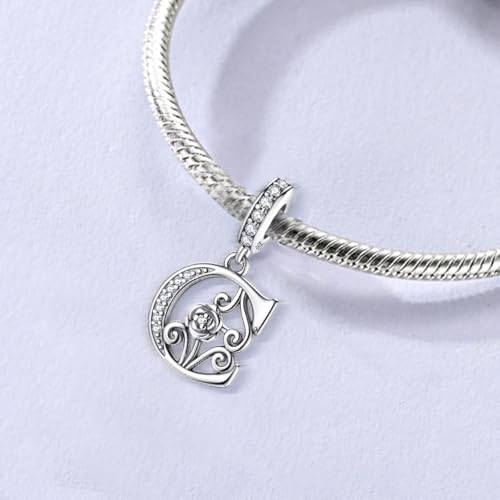 LNQOBU Complete A~Z Alphabet Charm Letter Beads, Solid 925 Sterling Silver with Cubic Stones Rose Alphabet Charm fits Pandora Bracelets Necklace Women Jewelry - color: CYT-C