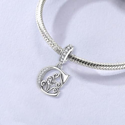 LNQOBU Complete A~Z Alphabet Charm Letter Beads, Solid 925 Sterling Silver with Cubic Stones Rose Alphabet Charm fits Pandora Bracelets Necklace Women Jewelry - color: CYT-C