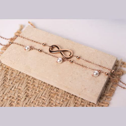 Jean Beau Infinity Beach Anklet bracelet for Women Teen Boho Waterproof Double Layered Dainty Beads Chain Charm Ankle Pearl dangling foot Jewelry Gift - color: Rose Gold