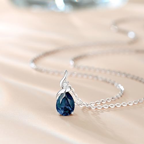 FANCIME 14K Solid White Gold Birthstone Pendant Necklace for Women with Diamond Pear Shaped Teardrop Necklace Birthday Gifts for Mom Women,Sterling Silver Chain 16" + 2" Extender - color: 12-Topaz