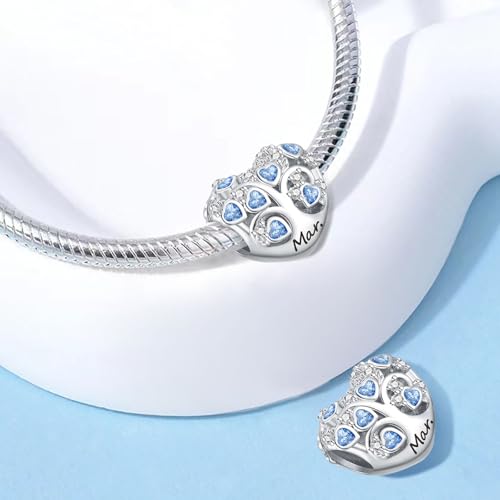 Birthstone Charms for Heart Dangle Charms for Bracelets and Necklaces, Birthday Mother's Day Christmas Jewelry Gifts For Women - color: March