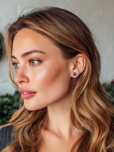 Bestyle Authentic 925 Sterling Silver 2 Carat Birthstone Earrings for Women, More Sparkle Heart/Round Solitaire Diamond Studs Earrings, Great Birthday/Christmas/Anniversary Jewelry for Wife Mother - color: 09. Sept. Sapphire-Heart