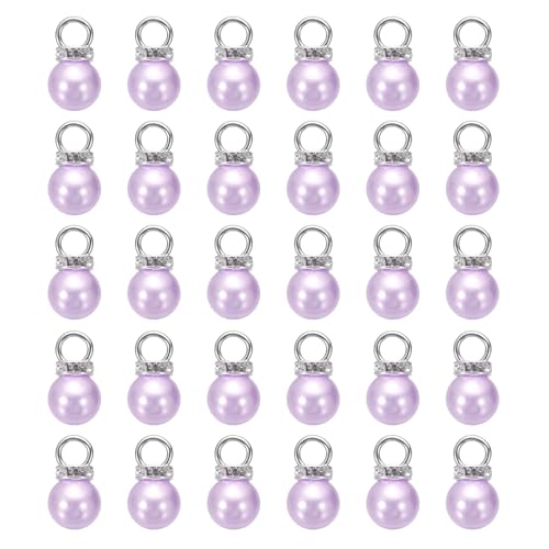 MECCANIXITY 100Pcs Imitation Pearl Pendant 10mm Faux Pearl Beads with Rhinestone for Dangle Jewelry Making Earrings Necklace Bracelets Crafts, Purple - color: Purple