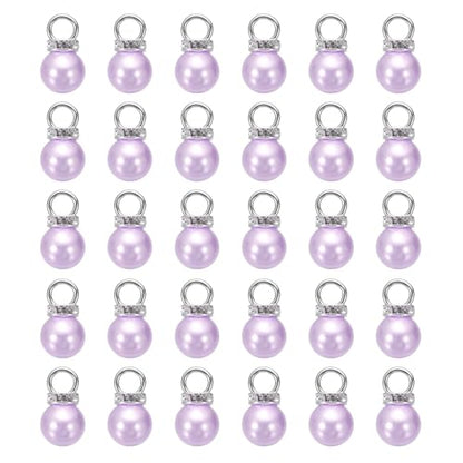 MECCANIXITY 100Pcs Imitation Pearl Pendant 10mm Faux Pearl Beads with Rhinestone for Dangle Jewelry Making Earrings Necklace Bracelets Crafts, Purple - color: Purple