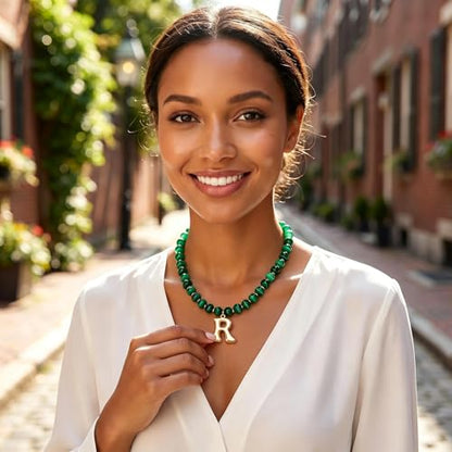 Initial Beaded Necklaces for Women,14K Gold Plated Bubble Letter Pendant Jewelry Gifts - color: acrylic neccklace-r