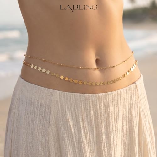 Gold Belly Waist Chain for Women | Layered Belly 14K Gold Plated Chain Adjustable Bikini Belly Beads Body Chain Waterproof | Jewelry Gift - color: Style 2