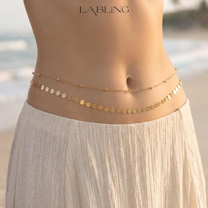 Gold Belly Waist Chain for Women | Layered Belly 14K Gold Plated Chain Adjustable Bikini Belly Beads Body Chain Waterproof | Jewelry Gift - color: Style 2