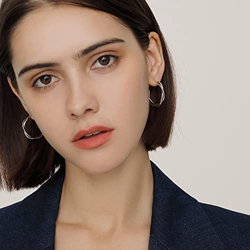 Hoop Earrings for Women, 14K Gold Sterling Silver Chunky Twisted Hoops Earring Hypoallergenic Ear Jewelry - color: Silver-28mm