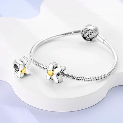 Women 925 Sterling Silver Charms A-Z Heart Letters Beads Pendant for Bracelets Women Fit Pandora Bracelets Hypoallergenic Beads - color: K