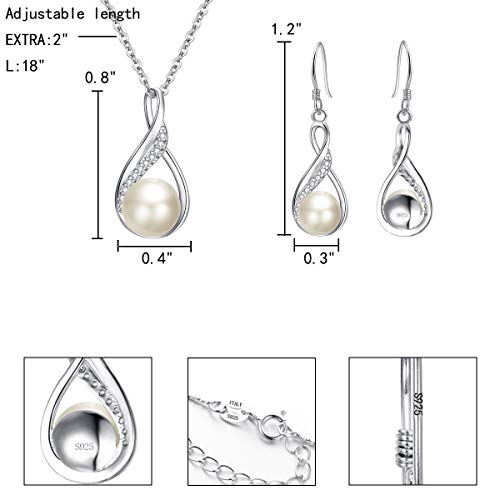 EleQueen 925 Sterling Silver CZ Freshwater Cultured Pearls Bridal Pendant Necklace Earrings Wedding Jewelry Sets, Valentine's Day/Mother's Day/Christmas Gift - style: 01-Ivory