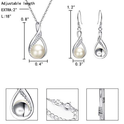 EleQueen 925 Sterling Silver CZ Freshwater Cultured Pearls Bridal Pendant Necklace Earrings Wedding Jewelry Sets, Valentine's Day/Mother's Day/Christmas Gift - style: 01-Ivory