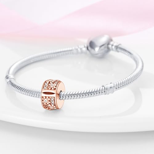925 Sterling Silver Stopper Clip Charms for Bracelet Necklace Spacer Beads with 5A Cubic Zirconia Mother's Day Christmas DIY Gift for Women(2PCS) - style: Rose Gold Clover