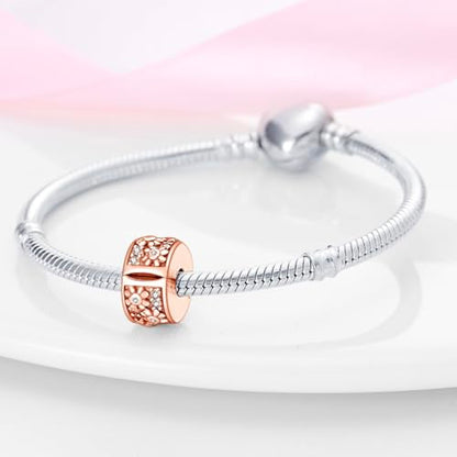 925 Sterling Silver Stopper Clip Charms for Bracelet Necklace Spacer Beads with 5A Cubic Zirconia Mother's Day Christmas DIY Gift for Women(2PCS) - style: Rose Gold Clover