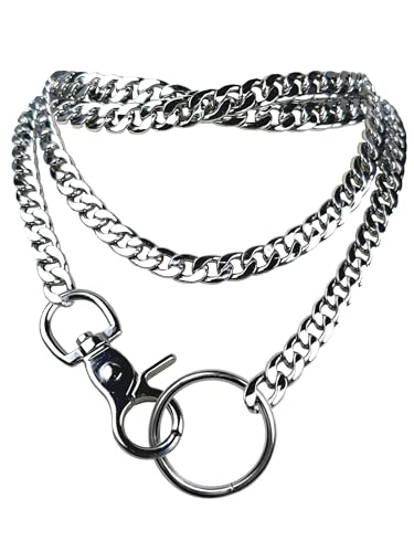 paloli Women's Slip Chain Rainbow Heart O-Ring Chunky Chain Necklace, Rays Cuban Long Layered Jewelry, Adjustable Lariat Y-Necklace Heart Loop Choker - color: L-Oring-Silver