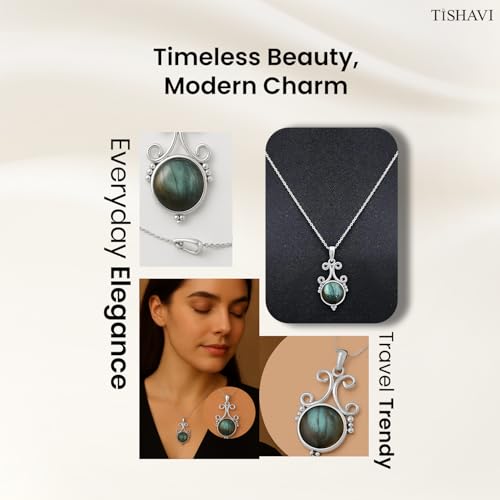 Natural Round Gemstone Pendant Necklace for Women, 925 Sterling Silver | Solitaire Birthstone Jewelry With 18 Inch Chain, Handmade Semi Precious Stone Pendant, Jewelry Gift for Mom, Wife & Sister - color: Labradorite