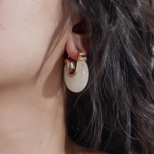 Chunky Gold Resin Hoop Earrings Leverback Statement Huggie Hoops Dangle Drop Dressy Earring Prom Festival Vacation Jewelry for Women - color: White, size: Drop