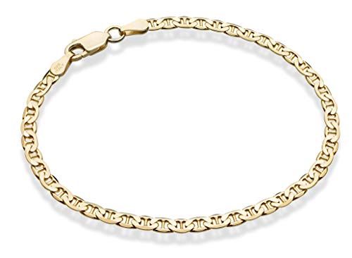 Miabella Italian Solid 925 Sterling Silver, 18Kt Gold Plated 3mm, 4mm Solid Mariner Link Chain Bracelet for Men Women, Made in Italy - color: yellow-gold-plated-silver, size: 0.12 in width x 7.5 in length
