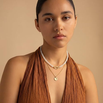CONRAN KREMIX Colorful Stone Beaded Necklace for Women,Natural Gemstone Bead Choker Necklaces Boho Summer Beach Layering Necklace Jewelry Gift for Women - color: Clear white