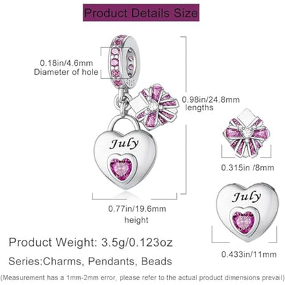 Love Heart Birthstone Dangle Charms Compatible with Pandora Bracelets | 925 Sterling Silver 5A Cubic Zirconia Mother's Day Christmas Birthday Birthstone Gifts Bead Charm Pendants Women Jewelry - color: July Dangle Birthstone Charms
